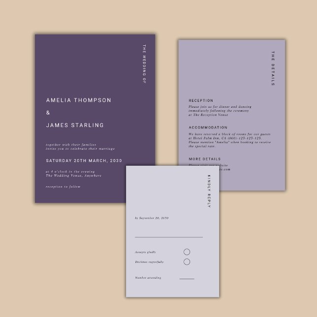 Convites Minimal & Chic Purple Modern Simple Wedding (Criador carregado)