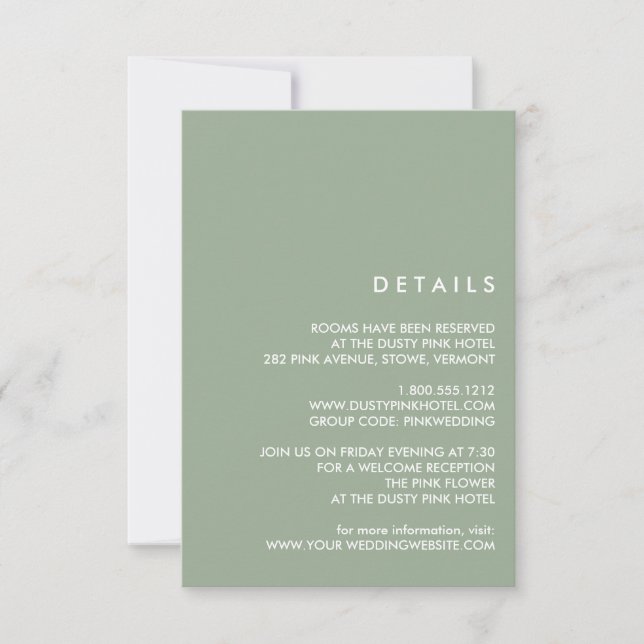 Convites Minimal Chic Sage | Detalhes do Convidado de Casam (Frente)
