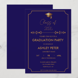 Convites Minimal Classy Blue Grad Party Invitation