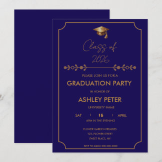 Convites Minimal Classy Blue Grad Party Invitation