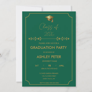 Convites Minimal Classy Green & Gold Grad Party Invitation