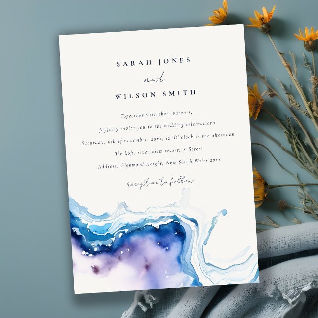 Convites Minimal Coastal Sea Beach Watercolor Wedding (Criador carregado)