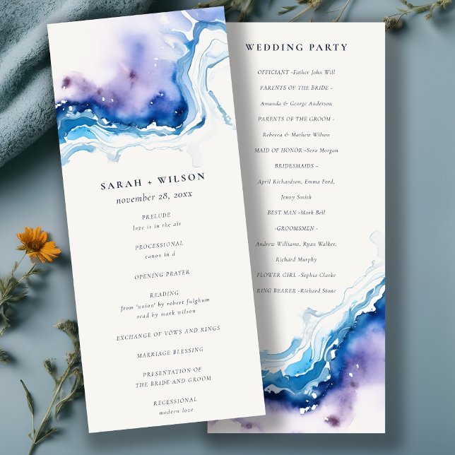 Convites Minimal Coastal Sea Beach Wedding Program Card (Criador carregado)