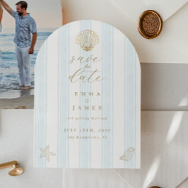 Convites Minimal Coastal Seashell Wedding Save the Date