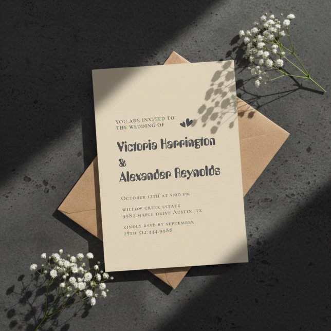 Convites Minimal Cream Typography Wedding Invitation (minimal invite)