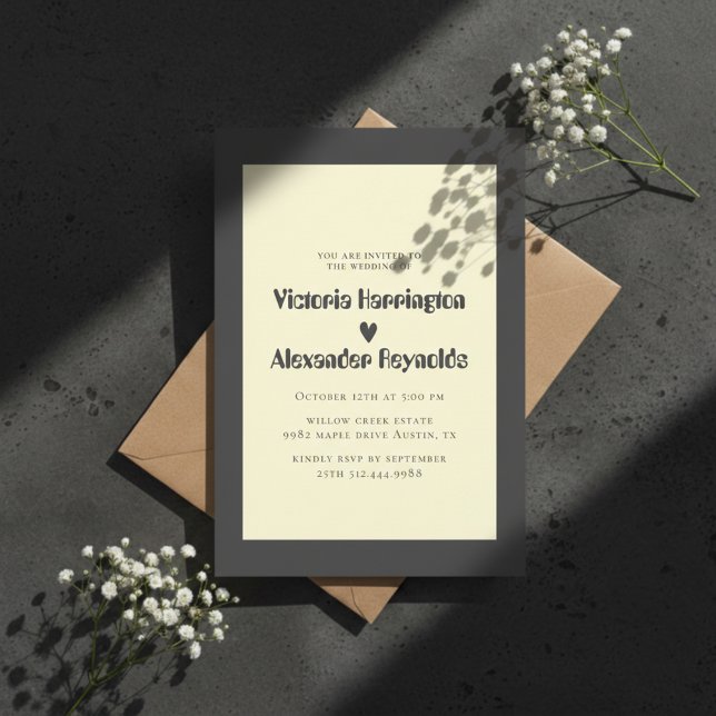 Convites Minimal Cream Typography Wedding Invitation (Modern wedding invitation design with elegant typography and a clean, timeless romantic layout.)