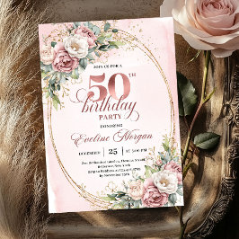 Convites Minimal Elegant Blush 50th Birthday Invitation