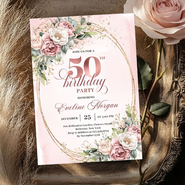 Convites Minimal Elegant Blush 50th Birthday Invitation (Minimal Elegant Blush 50th Birthday Invitation)