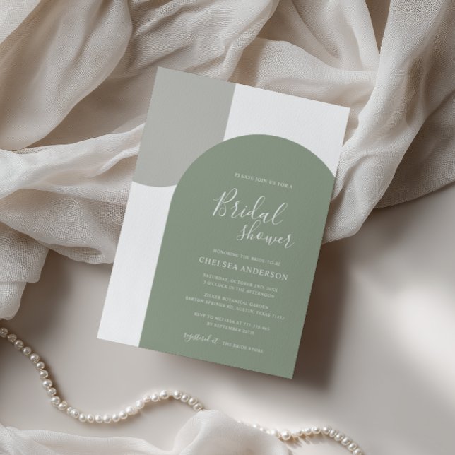 Convites Minimal Elegant Boho Arch Sage Green Bridal Shower (Criador carregado)