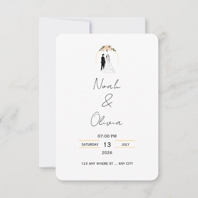 Convites Minimal Elegant Script Wedding Invitation (Frente)