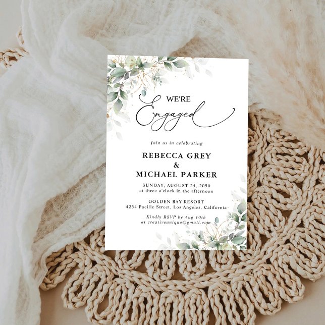 Convites Minimal Eucalyptus Engagement Party Invitation (Criador carregado)
