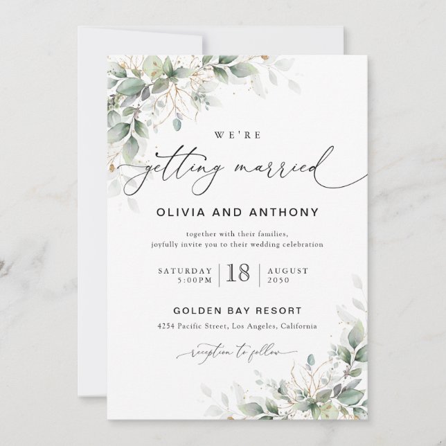 Convites Minimal Eucalyptus Wedding Invitation (Frente)