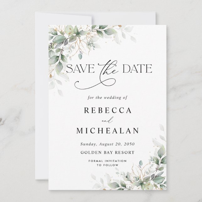 Convites Minimal Eucalyptus Wedding Save The Date (Frente)