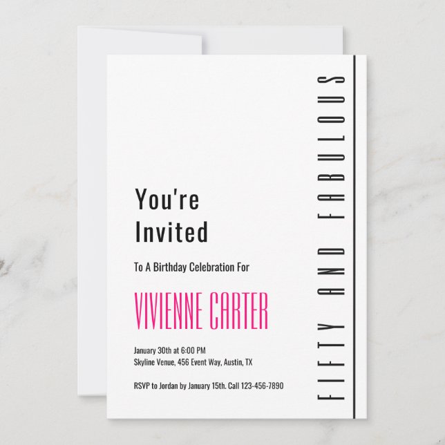 Convites Minimal Fifty and Fabulous 50th Birthday Party (Frente)