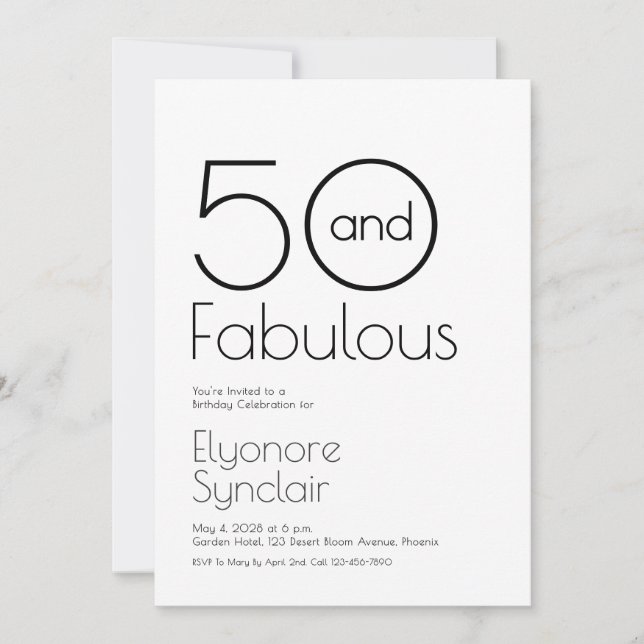 Convites Minimal Fifty and Fabulous 50th Birthday Party (Frente)