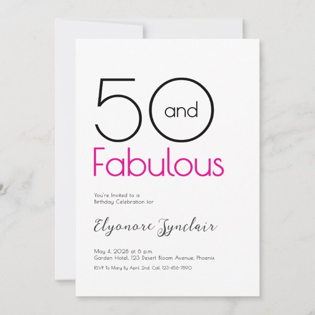 Convites Minimal Fifty and Fabulous 50th Birthday Party (Frente)