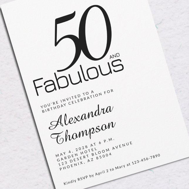 Convites Minimal Fifty and Fabulous 50th Birthday Party (Criador carregado)