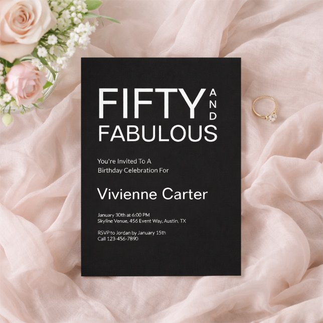 Convites Minimal Fifty and Fabulous 50th Birthday Party (Fifty and Fabulous 50th Birthday Invitation)