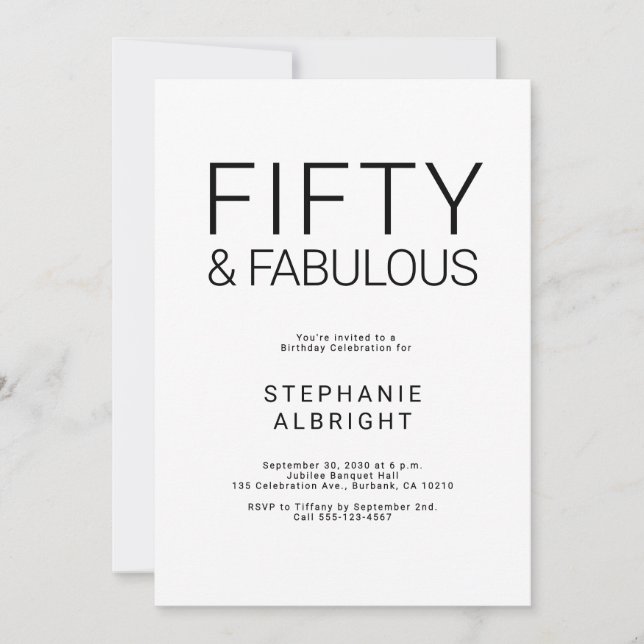 Convites Minimal Fifty and Fabulous 50th Birthday Party Inv (Frente)