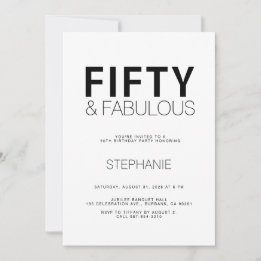 Convites Minimal Fifty and Fabulous 50th Birthday Party Inv