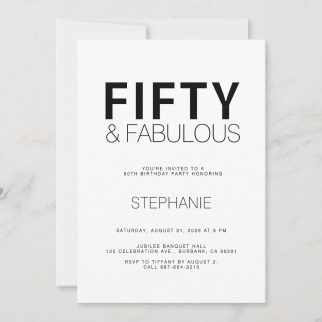 Convites Minimal Fifty and Fabulous 50th Birthday Party Inv (Frente)