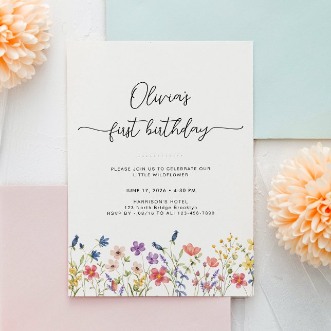 Convites Minimal Floral First Birthday Invitation (Criador carregado)