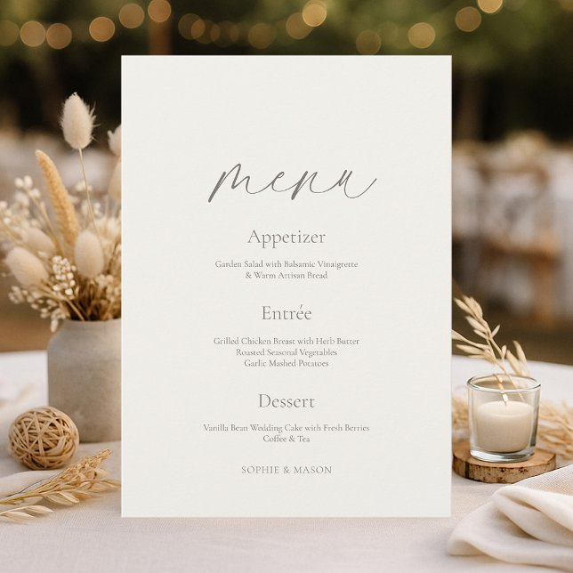 Convites Minimal Floral Wedding Menu with Botanical Back (Criador carregado)