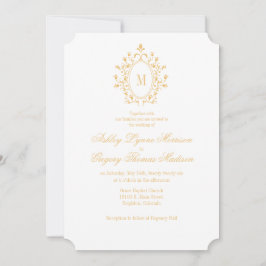 Convites Minimal Gold Monogram Wedding Invitation
