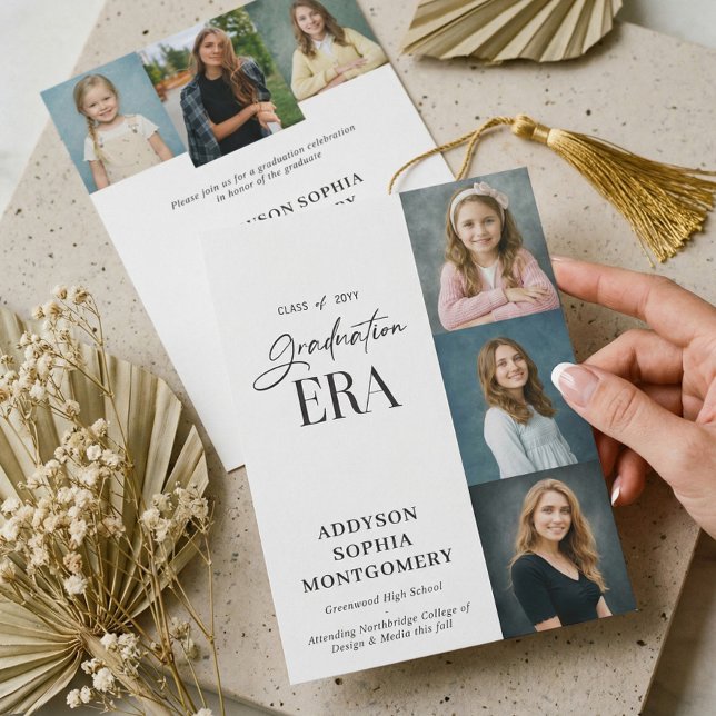 Convites Minimal Graduation Era Then & Now Photos Grad (Minimal Graduation Era Then & Now Photos Grad Invitation)