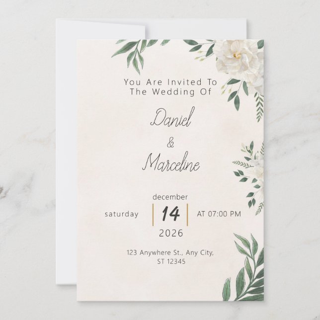 Convites Minimal Green Botanical Wedding Invitation (Frente)