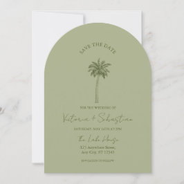 Convites Minimal Green Palm Tree Beach Save The Date