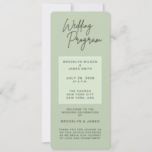 Convites Minimal Green Sage Wedding Programs (Frente)