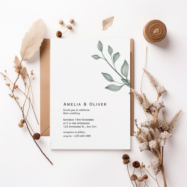 Convites Minimal Greenery Botanical Wedding Invitation (Criador carregado)
