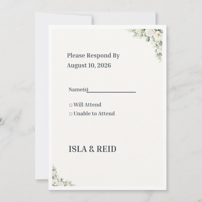 Convites Minimal Greenery Wedding RSVP Card | Elegant Flora (Frente)