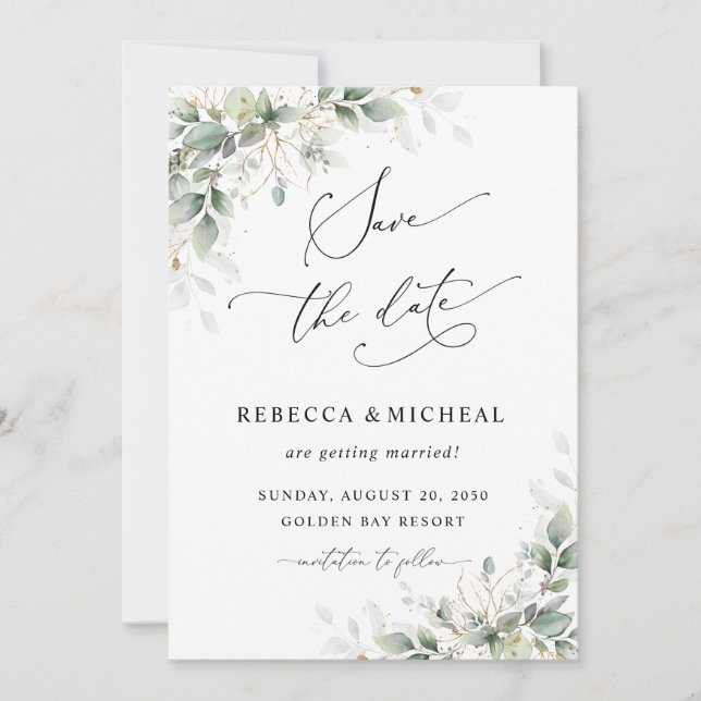 Convites Minimal Greenery Wedding Save The Date Invitation (Frente)
