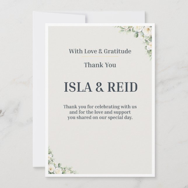 Convites Minimal Greenery Wedding Thank You Card (Frente)