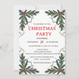 Convites Minimal Holiday Greenery Party Invitation