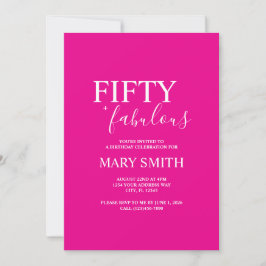 Convites Minimal Hot Pink Fifty and Fabulous 50th Birthday