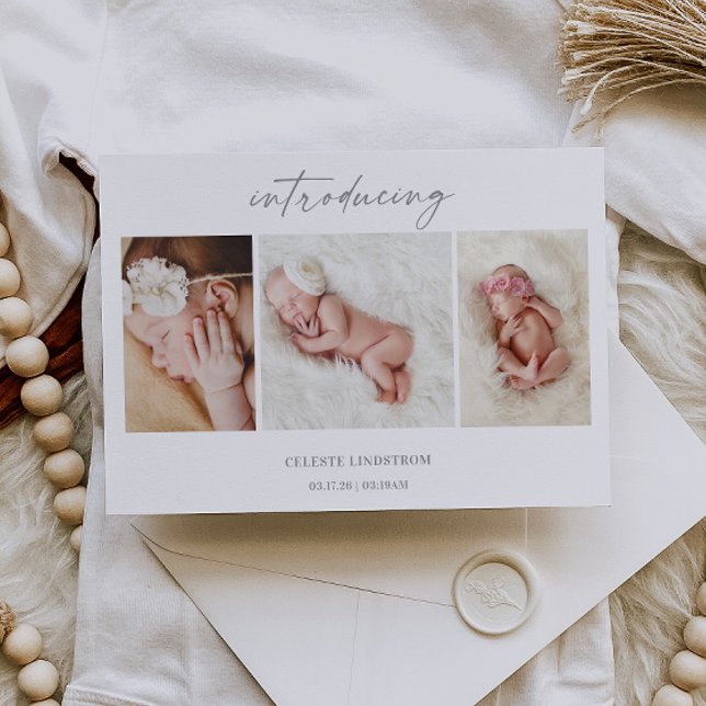 Convites Minimal Introducing Baby Photo Announcement Card (Criador carregado)