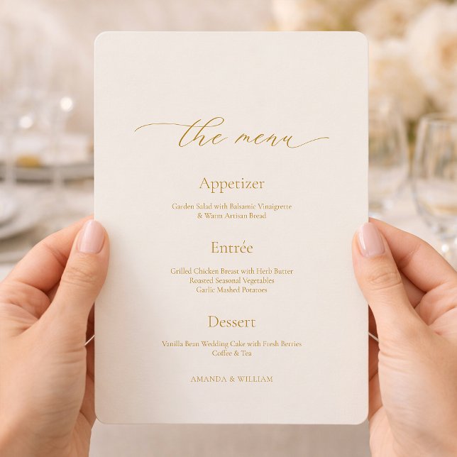 Convites Minimal Ivory Wedding Menu with Calligraphy Header (Criador carregado)