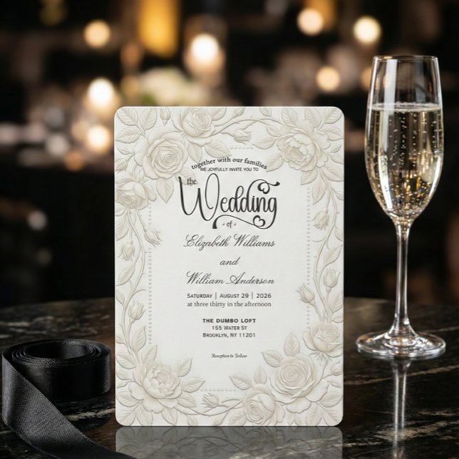 Convites Minimal Ivory White Formal Typography Wedding (Criador carregado)