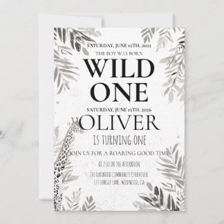 Convites Minimal Jungle Wild One 1st Birthday Greenery