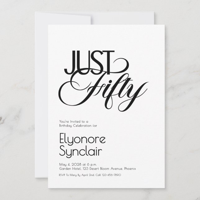 Convites Minimal Just Fifty 50th Birthday Party (Frente)