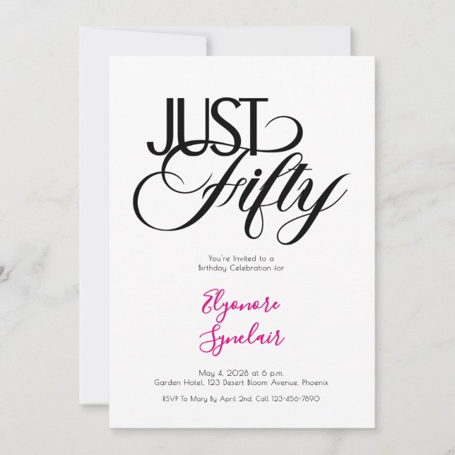 Convites Minimal Just Fifty 50th Birthday Party (Frente)