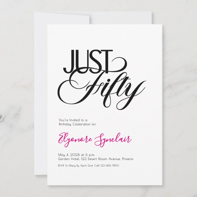 Convites Minimal Just Fifty 50th Birthday Party (Frente)