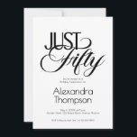 Convites Minimal Just Fifty 50th Birthday Party<br><div class="desc">Minimal Just Fifty black modern 50th birthday invitation designed for your milestone celebration. “Just Fifty” introduces a new, original concept: a clean, essential way to embrace and enjoy your fiftieth birthday. A minimal design that invites you to pause, breathe, and celebrate. Just. Your moment. Fifty. The typography features a bold,...</div>