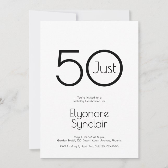 Convites Minimal Just Fifty 50th Birthday Party Invitation (Frente)
