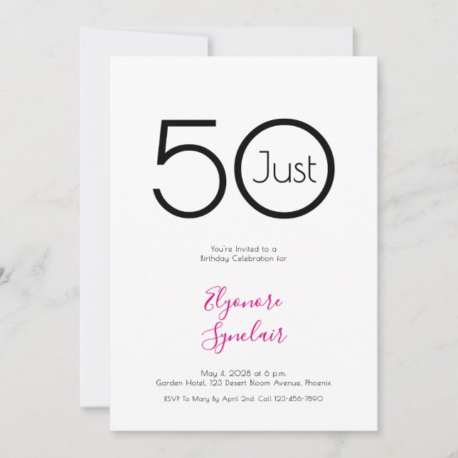Convites Minimal Just Fifty 50th Birthday Party Invitation (Frente)