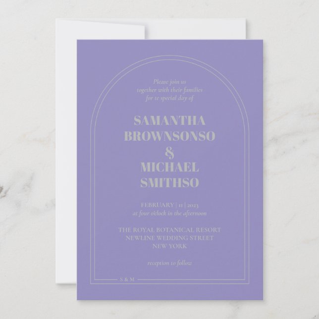 Convites Minimal Lavender Silver Simple Wedding (Frente)