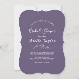 Convites Minimal Leaf   Noivado Roxo Plumoso
